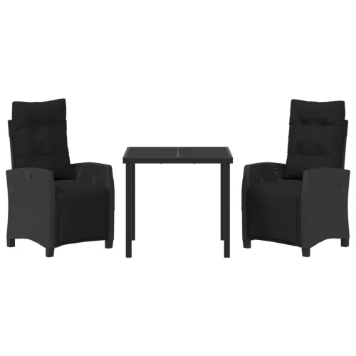  3 Részes Kerti Étkező Szett Fekete Poli Rattan