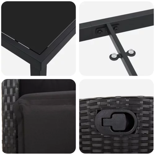  3 Részes Kerti Étkező Szett Fekete Poli Rattan