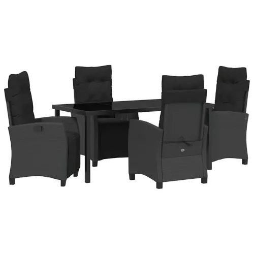  Kert étkező szett párnával 5 pcs Fekete polirattan