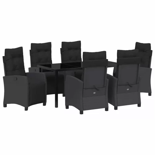  Kert étkező szett párnával 7 pcs Fekete polirattan