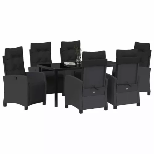  Kert étkező szett párnával 7 pcs Fekete polirattan