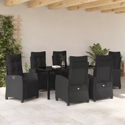  Kert étkező szett párnával 7 pcs Fekete polirattan