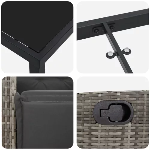  3 darabos Kerti Étkezős Készlet Szürke Poli Rattan