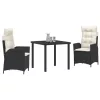  3 darabos kerti étkezőkészlet párnákkal fekete polirattan