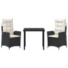  3 darabos kerti étkezőkészlet párnákkal fekete polirattan
