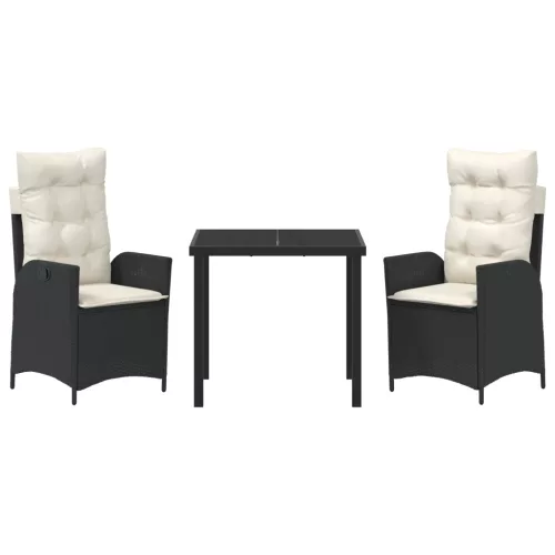  3 darabos kerti étkezőkészlet párnákkal fekete polirattan