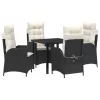  5 Részes Kerti Étkezősor Párnákkal Fekete Poli Rattan