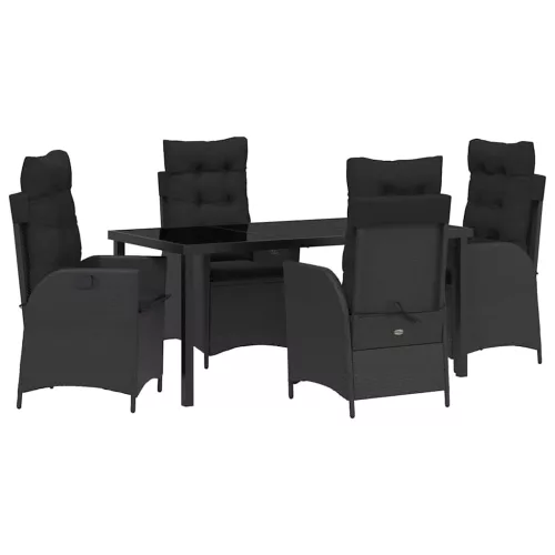  Kert étkező szett párnával 5 pcs Fekete polirattan