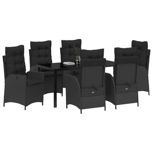  Kert étkező szett párnával 7 pcs Fekete polirattan