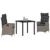  3 db-os kertiben étkező készlet párnákkal Szürke poli rattán