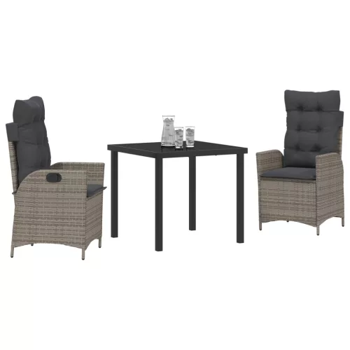  3 db-os kertiben étkező készlet párnákkal Szürke poli rattán