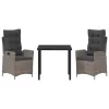  3 db-os kertiben étkező készlet párnákkal Szürke poli rattán