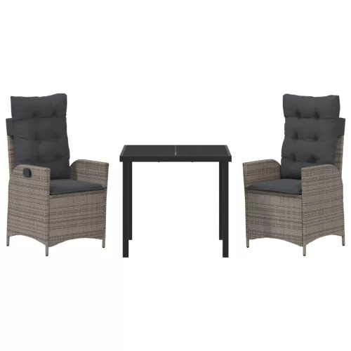  3 db-os kertiben étkező készlet párnákkal Szürke poli rattán