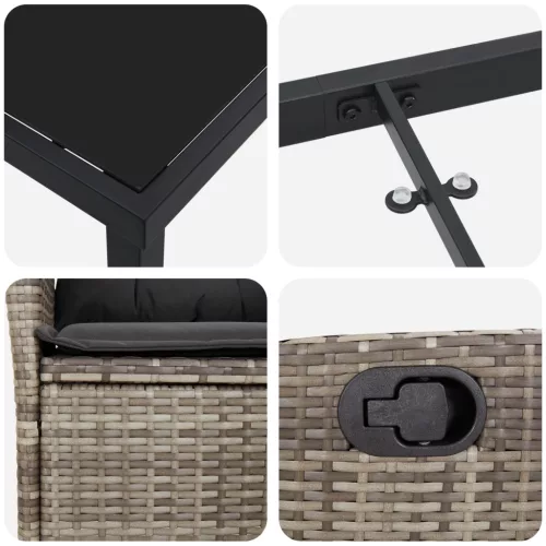  3 db-os kertiben étkező készlet párnákkal Szürke poli rattán