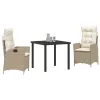  3 részes kerti étkezőgarnitúra párnákkal bézs poli rattan
