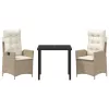  3 részes kerti étkezőgarnitúra párnákkal bézs poli rattan