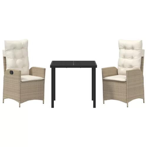  3 részes kerti étkezőgarnitúra párnákkal bézs poli rattan