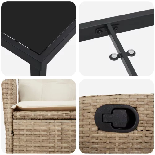  3 részes kerti étkezőgarnitúra párnákkal bézs poli rattan