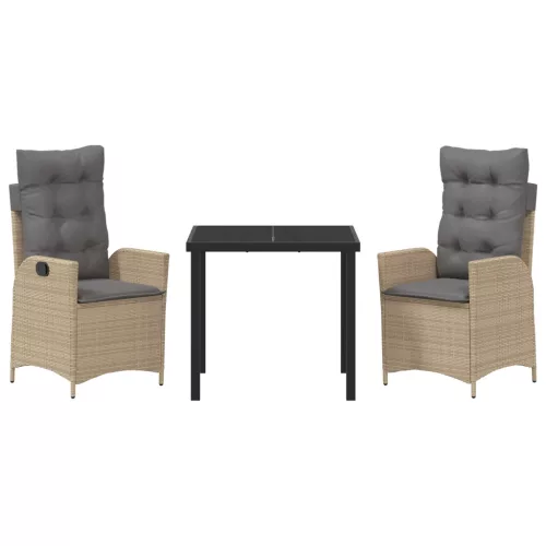  3 Részes Kerti Étkező Szett Párnákkal Bézs Polirattan