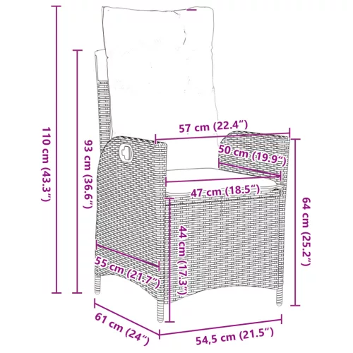  3 Részes Kerti Étkező Szett Párnákkal Bézs Polirattan