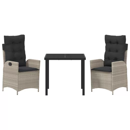  3 darabos kerti étkezőszett párnákkal világosszürke poli rattan