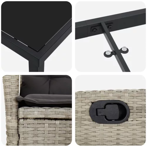  5 db-os Kerti Étkező Szett Párnákkal Világosszürke Polirattan