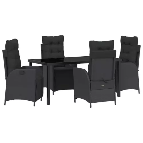 Kert étkező szett párnával 5 pcs Fekete polirattan