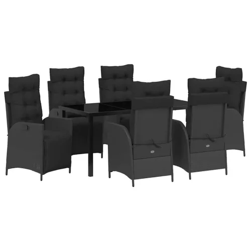  Kert étkező szett párnával 7 pcs Fekete polirattan