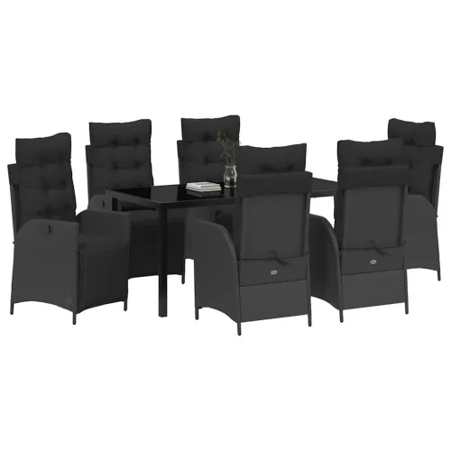  Kert étkező szett párnával 7 pcs Fekete polirattan