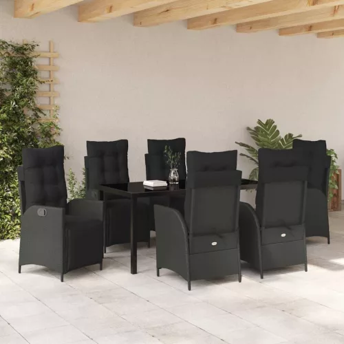  Kert étkező szett párnával 7 pcs Fekete polirattan