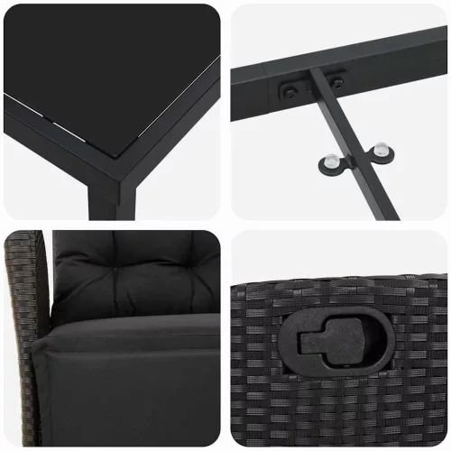  Kert étkező szett párnával 7 pcs Fekete polirattan