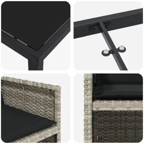  5 Részes Kerti Étkező Szett Párnákkal Világosszürke Poli Rattan