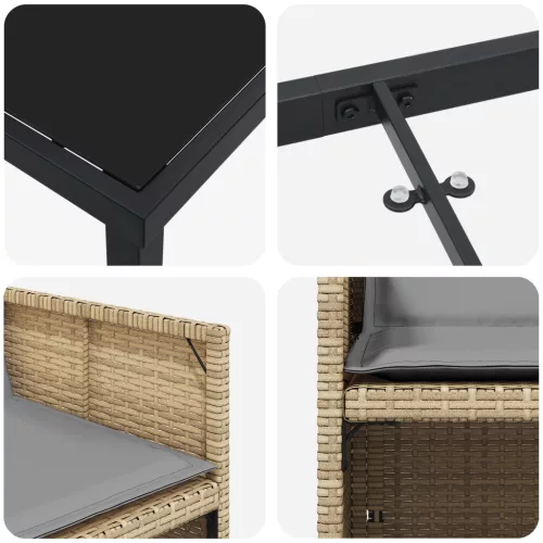  5 Részes Kert Étkezőgarnitúra Párnákkal Bézs Poli Rattan