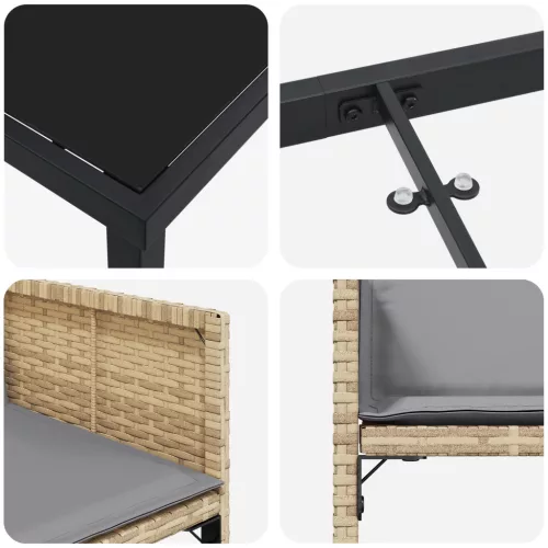  5 Darabos Kert Étkező Szett Párnákkal Bézs Polirattan