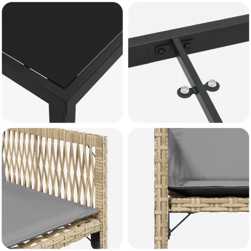  5 részes kerti étkező szett párnákkal bézs poli rattan