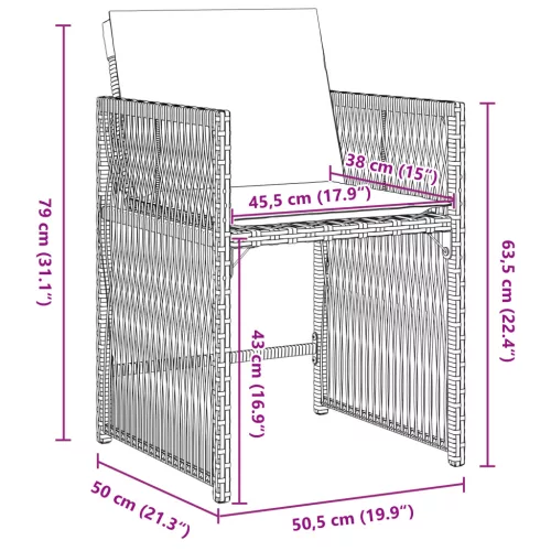  5 darabos Kerti étkezőgarnitúra párnákkal Fekete Poli rattan