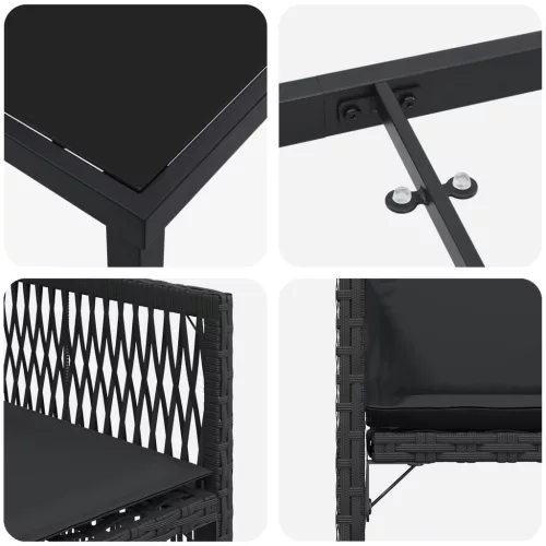  5 Részes Kerti Étkezőszett Párnákkal Fekete Poli Rattan