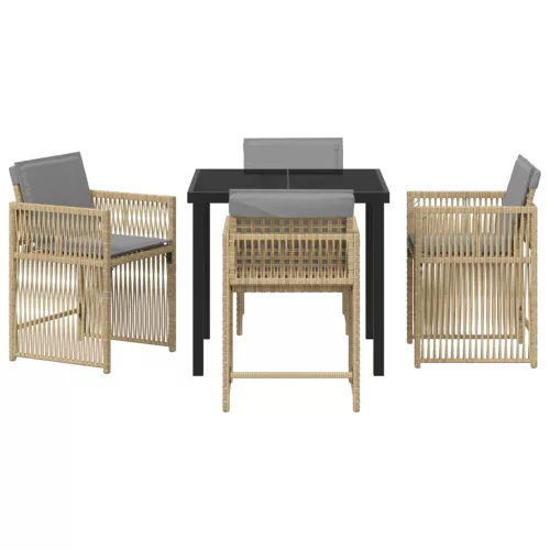  5 darabos kerti étkezőszett párnákkal bézs poli rattan