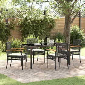  Kert étkező szett párnával 5 pcs Fekete Rattan