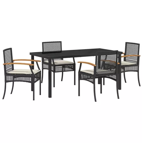  Kert étkező szett párnával 5 pcs Fekete Rattan