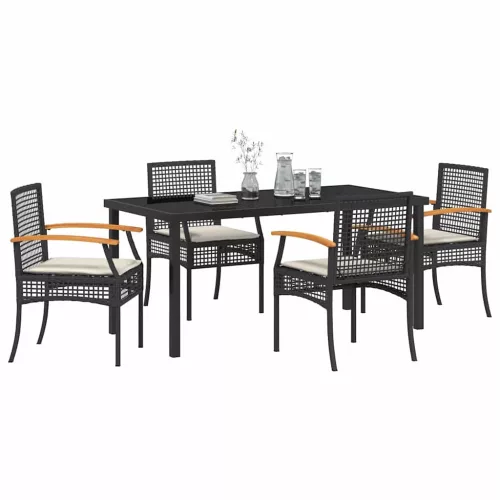  Kert étkező szett párnával 5 pcs Fekete Rattan