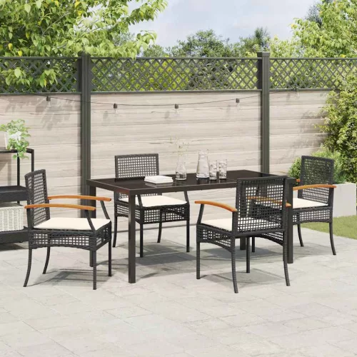  Kert étkező szett párnával 5 pcs Fekete Rattan