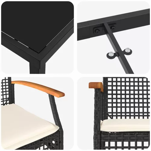  Kert étkező szett párnával 5 pcs Fekete Rattan