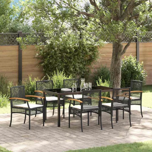  Kert étkező szett párnával 7 pcs Fekete Rattan
