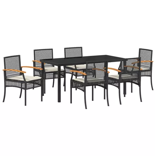  Kert étkező szett párnával 7 pcs Fekete Rattan
