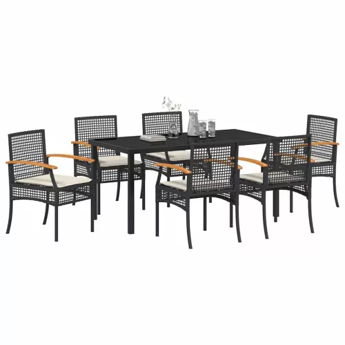  Kert étkező szett párnával 7 pcs Fekete Rattan