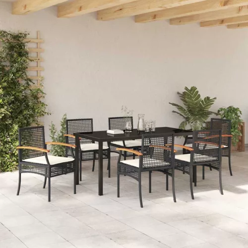  Kert étkező szett párnával 7 pcs Fekete Rattan