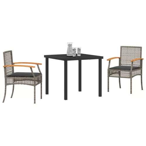  3 darabos kerti étkező szett párnákkal, szürke polirattan