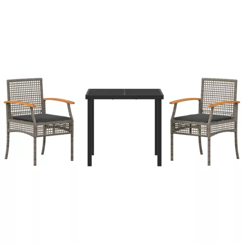  3 darabos kerti étkező szett párnákkal, szürke polirattan