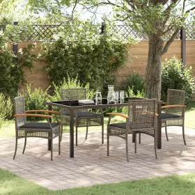    Kert étkező szett párnával 5 pcs Szürke és fekete Rattan